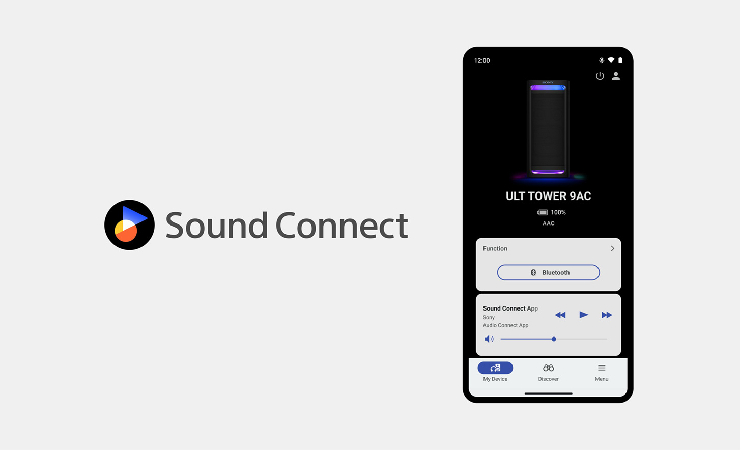 Logotip Sound Connect pored slike mobilnog telefona s otvorenom aplikacijom Sony Connect koja je u upotrebi